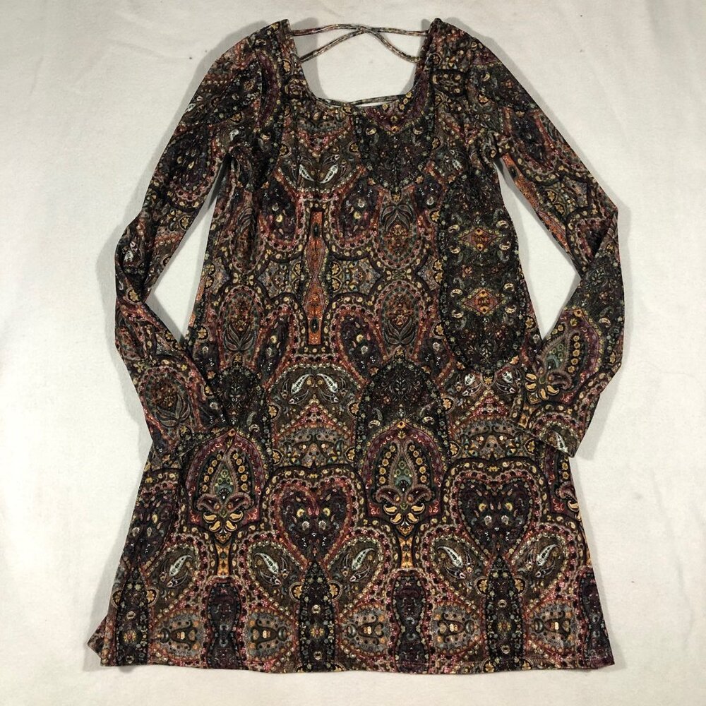 NEW Earthbound Womens Small Boho Velvet Dress Paisley Print Long Sleeve NWT $40